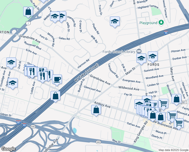 map of restaurants, bars, coffee shops, grocery stores, and more near 56 County Road 660 in Edison