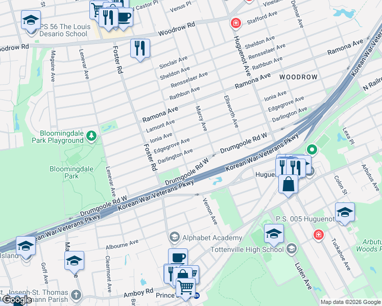 map of restaurants, bars, coffee shops, grocery stores, and more near 446 Darlington Avenue in Staten Island
