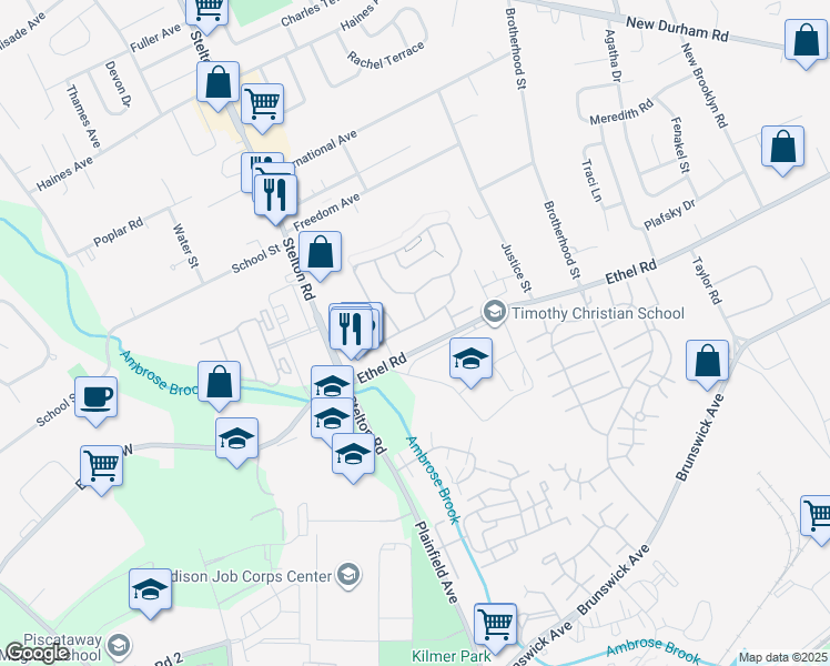 map of restaurants, bars, coffee shops, grocery stores, and more near 83 Orion Road in Piscataway