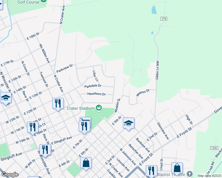 map of restaurants, bars, coffee shops, grocery stores, and more near 716 Parkdale Drive in Dover