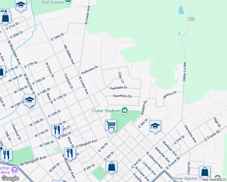 map of restaurants, bars, coffee shops, grocery stores, and more near 610 Parkdale Dr in Dover