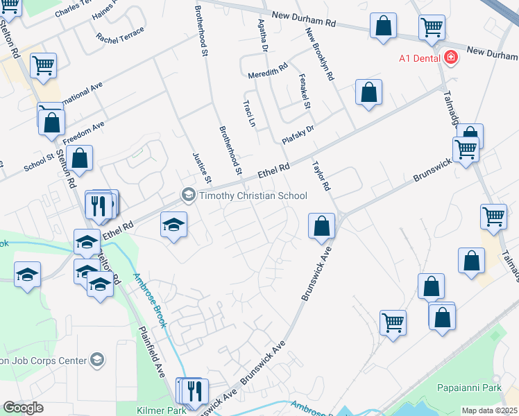 map of restaurants, bars, coffee shops, grocery stores, and more near 4306 Hana Road in Edison