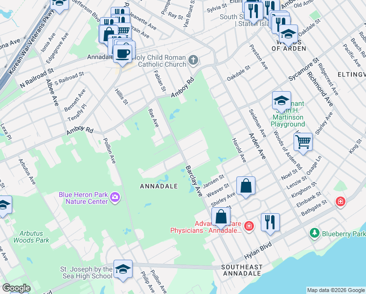 map of restaurants, bars, coffee shops, grocery stores, and more near 347 Barclay Avenue in Staten Island