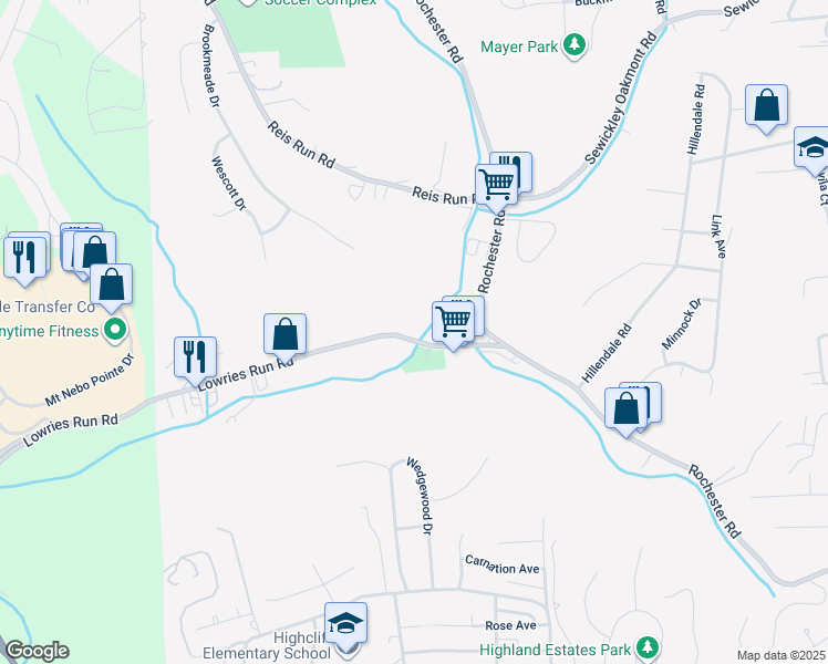 map of restaurants, bars, coffee shops, grocery stores, and more near 506 Lowries Run Road in Pittsburgh