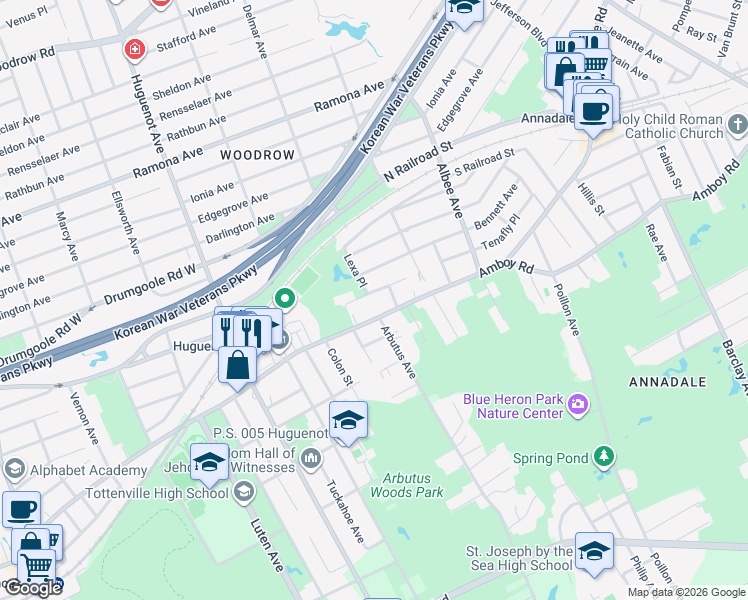 map of restaurants, bars, coffee shops, grocery stores, and more near 142 Collyer Avenue in Staten Island
