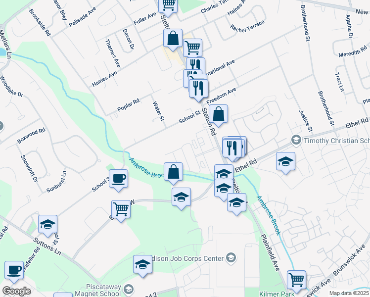 map of restaurants, bars, coffee shops, grocery stores, and more near 34 Andrews Way in Piscataway