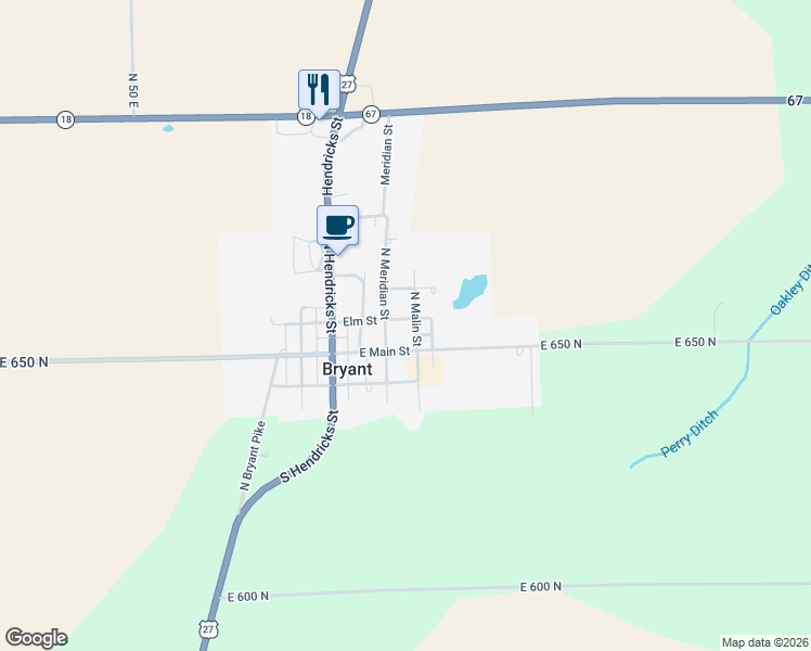 map of restaurants, bars, coffee shops, grocery stores, and more near 205 Elm Street in Bryant