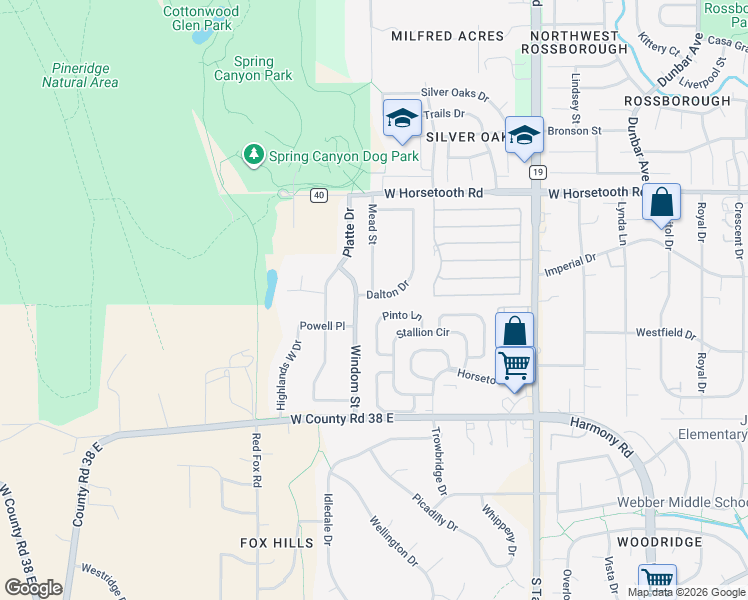 map of restaurants, bars, coffee shops, grocery stores, and more near 2407 Dalton Drive in Fort Collins