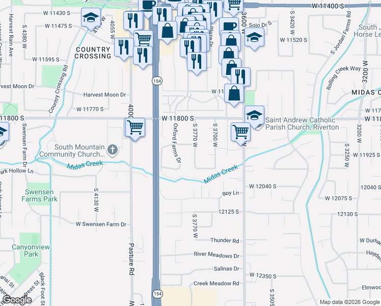 map of restaurants, bars, coffee shops, grocery stores, and more near 11928 South 3770 West in Riverton