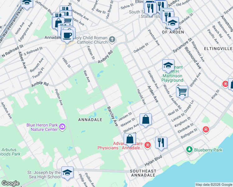 map of restaurants, bars, coffee shops, grocery stores, and more near 122 Tallman Street in Staten Island