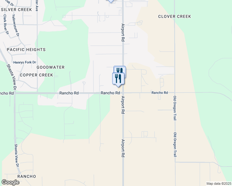 map of restaurants, bars, coffee shops, grocery stores, and more near 3570 Rancho Rd in Redding