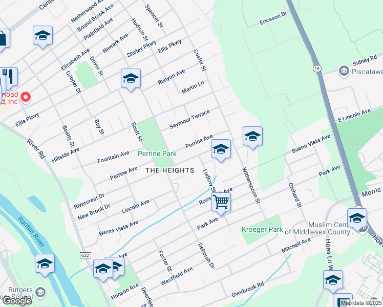 map of restaurants, bars, coffee shops, grocery stores, and more near 322 Rivercrest Drive in Piscataway