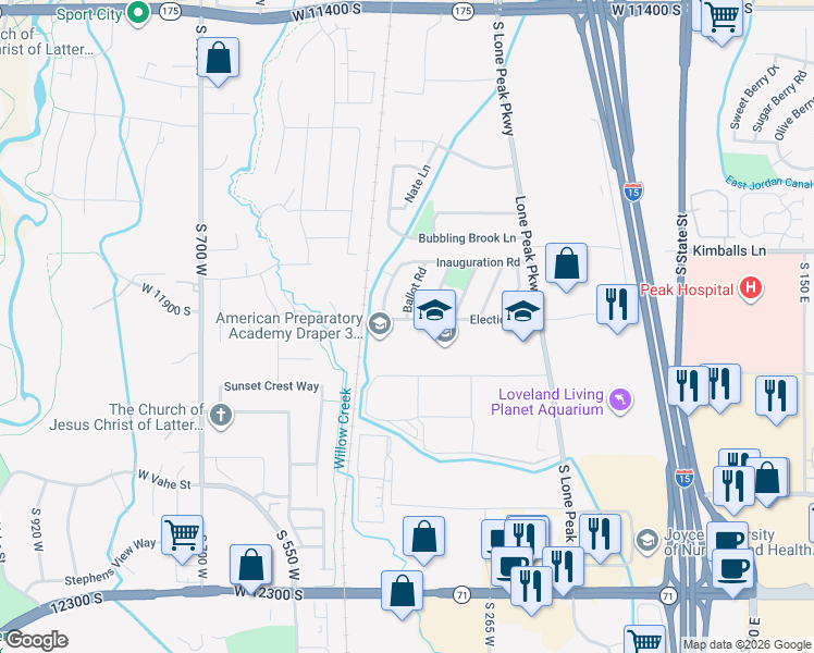 map of restaurants, bars, coffee shops, grocery stores, and more near 401 West Election Road in Draper