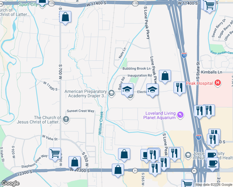 map of restaurants, bars, coffee shops, grocery stores, and more near 427 West Election Road in Draper