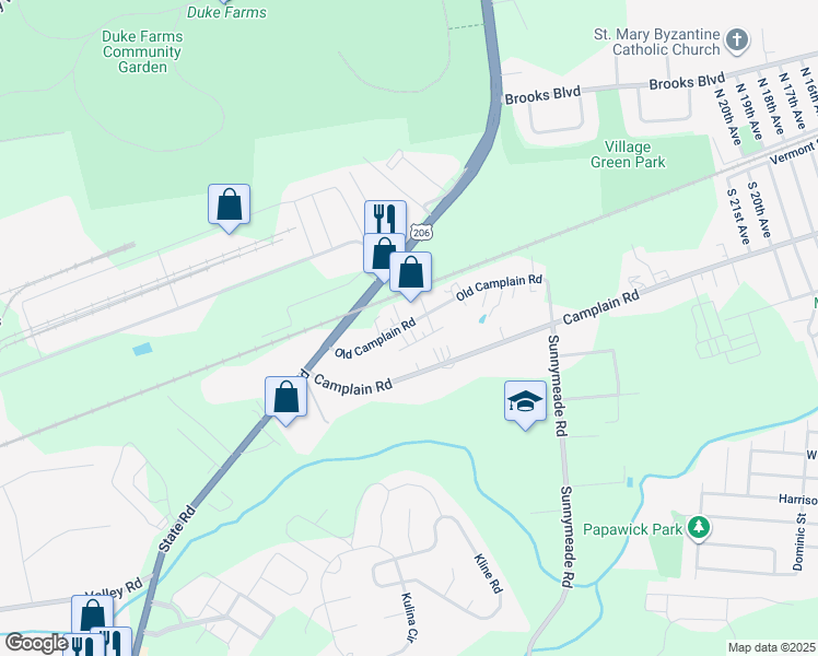 map of restaurants, bars, coffee shops, grocery stores, and more near 38 Old Camplain Road in Hillsborough Township