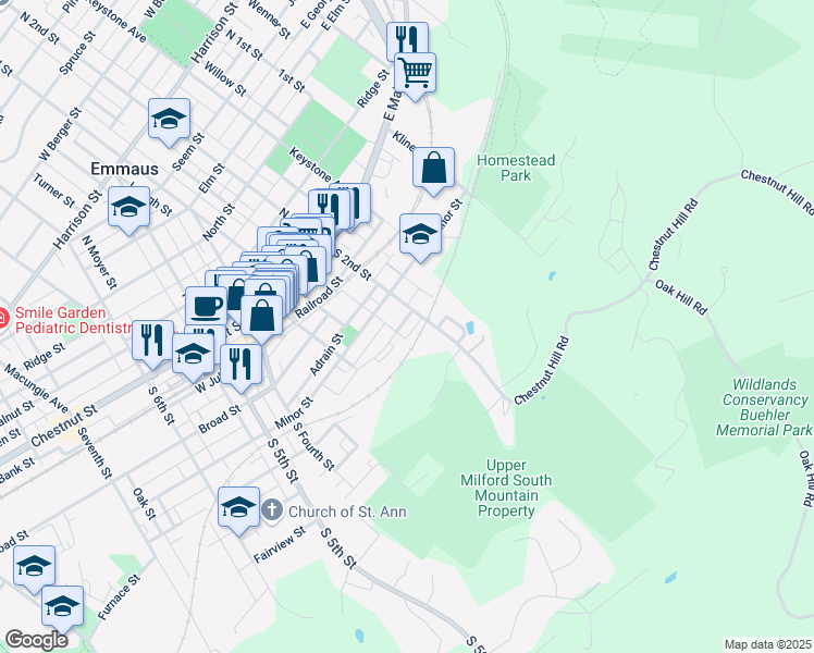 map of restaurants, bars, coffee shops, grocery stores, and more near 232 Furnace Street in Emmaus