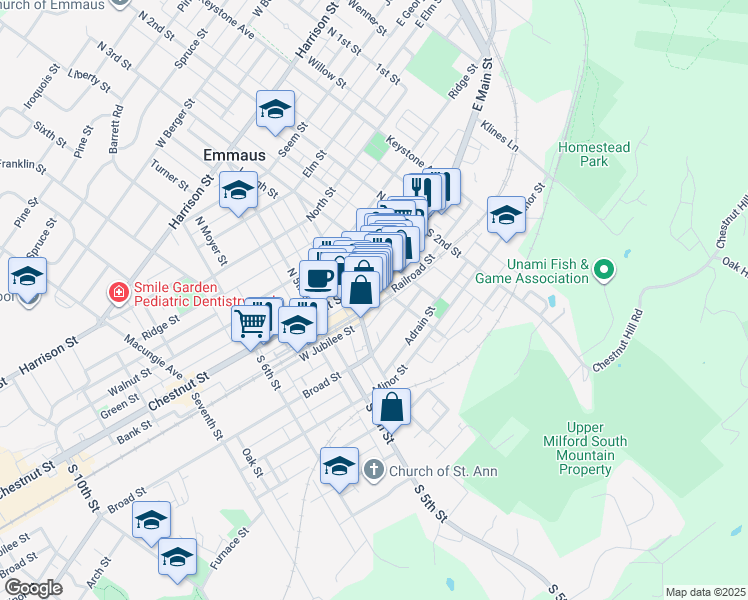 map of restaurants, bars, coffee shops, grocery stores, and more near 346 Golden Street in Emmaus