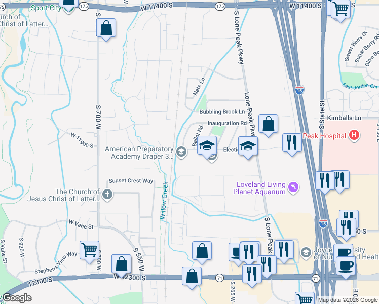 map of restaurants, bars, coffee shops, grocery stores, and more near 427 West Election Road in Draper