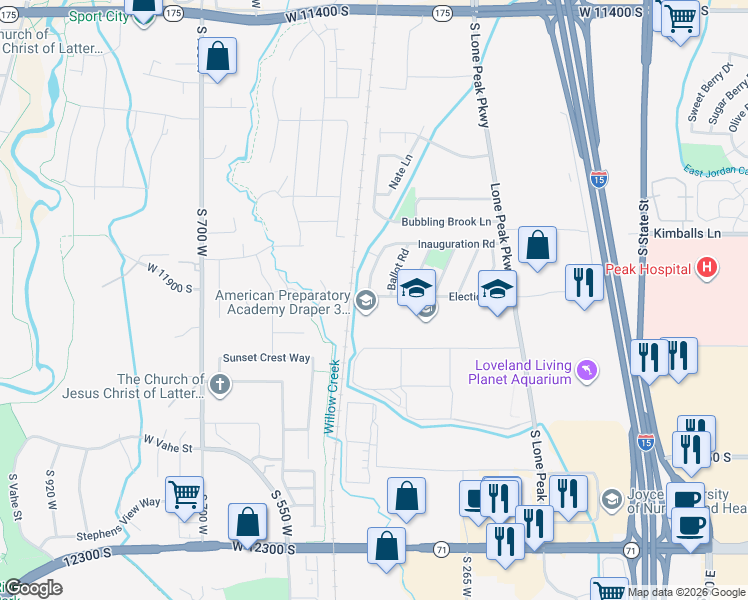 map of restaurants, bars, coffee shops, grocery stores, and more near 427 West Election Road in Draper