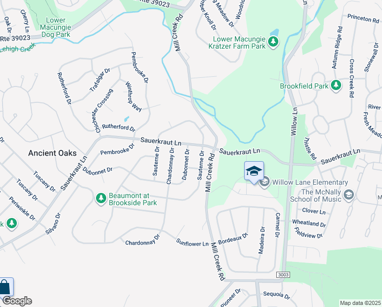 map of restaurants, bars, coffee shops, grocery stores, and more near 2444 Dubonnet Drive in Macungie
