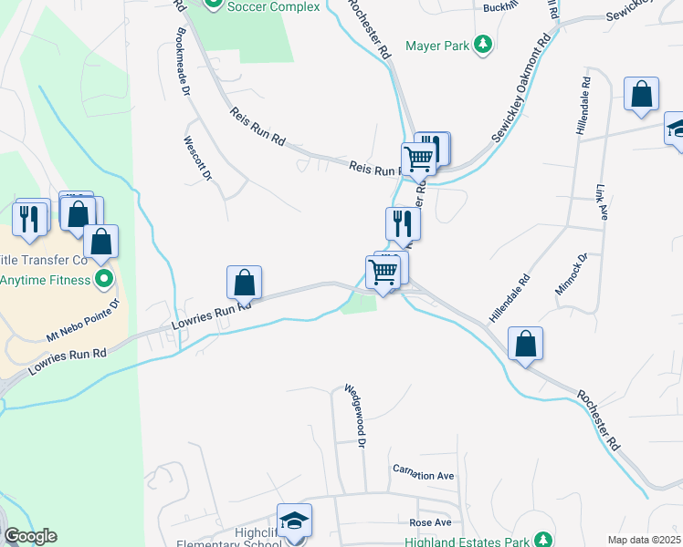 map of restaurants, bars, coffee shops, grocery stores, and more near 506 Lowries Run Road in Pittsburgh