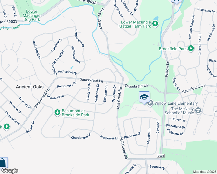 map of restaurants, bars, coffee shops, grocery stores, and more near 2444 Dubonnet Drive in Macungie