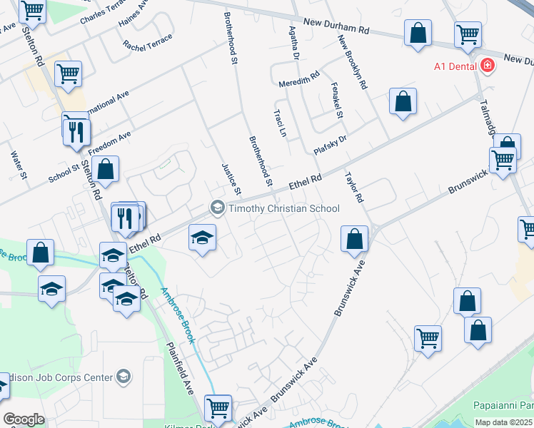 map of restaurants, bars, coffee shops, grocery stores, and more near 5304 Hana Road in Edison