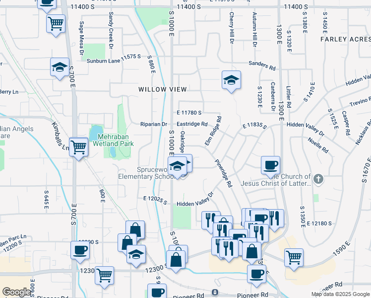 map of restaurants, bars, coffee shops, grocery stores, and more near 11915 Oakridge Road in Sandy
