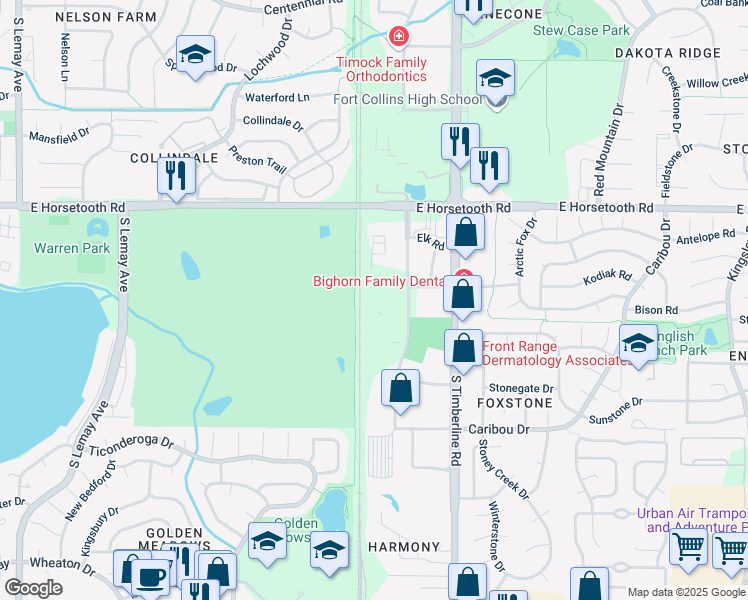 map of restaurants, bars, coffee shops, grocery stores, and more near 3801 Automation Way in Fort Collins
