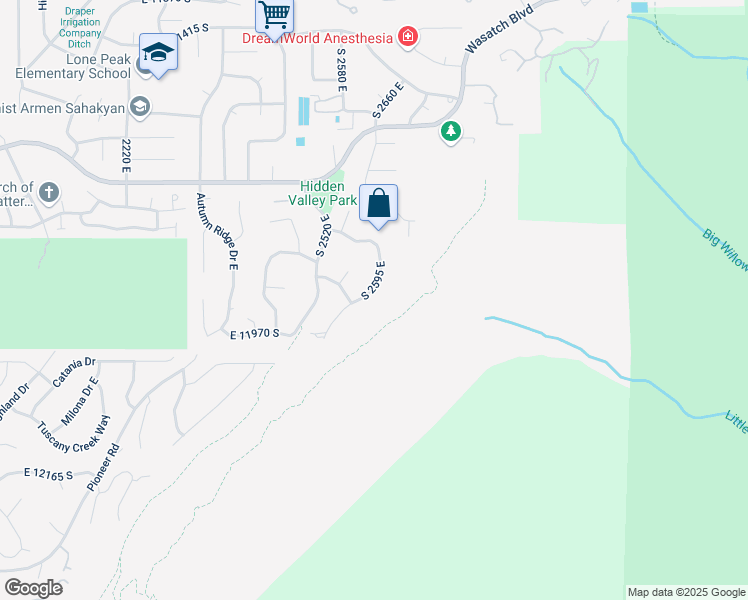 map of restaurants, bars, coffee shops, grocery stores, and more near 11899 Hidden Canyon Lane in Sandy