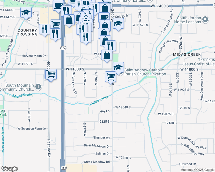 map of restaurants, bars, coffee shops, grocery stores, and more near 11946 3600 West in Riverton