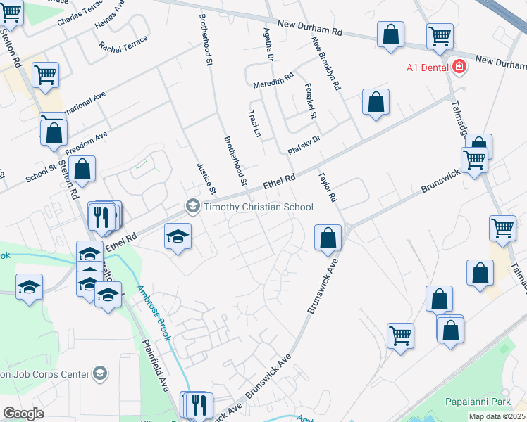 map of restaurants, bars, coffee shops, grocery stores, and more near 4306 Hana Road in Edison