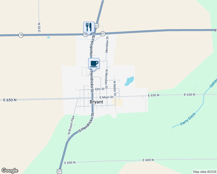 map of restaurants, bars, coffee shops, grocery stores, and more near 205 Elm Street in Bryant