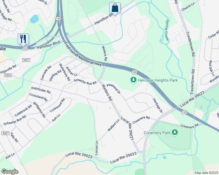 map of restaurants, bars, coffee shops, grocery stores, and more near 1590 Weilers Road in Alburtis