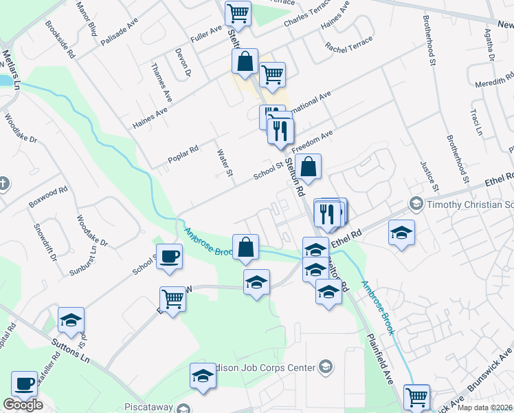 map of restaurants, bars, coffee shops, grocery stores, and more near 78 Andrews Way in Piscataway
