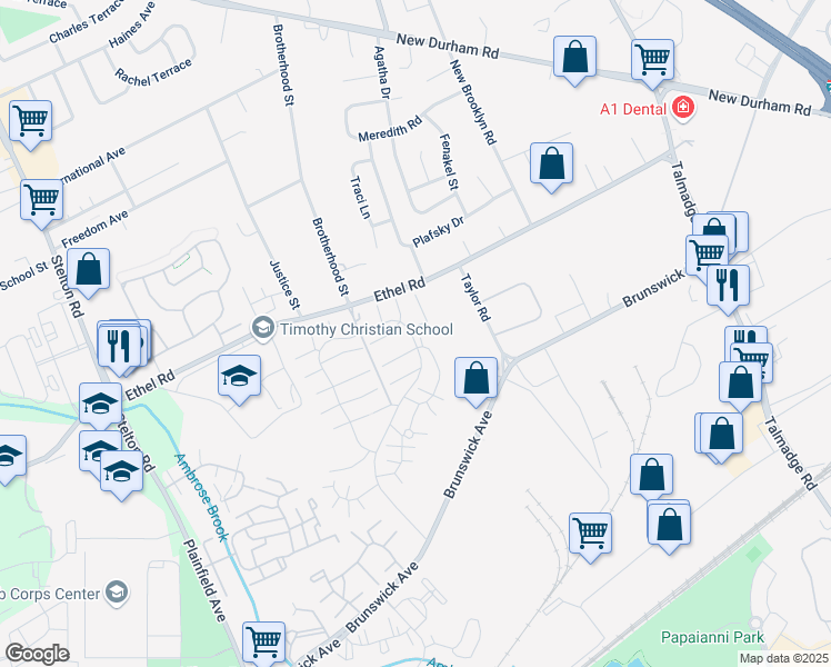 map of restaurants, bars, coffee shops, grocery stores, and more near 4601 Hana Road in Edison