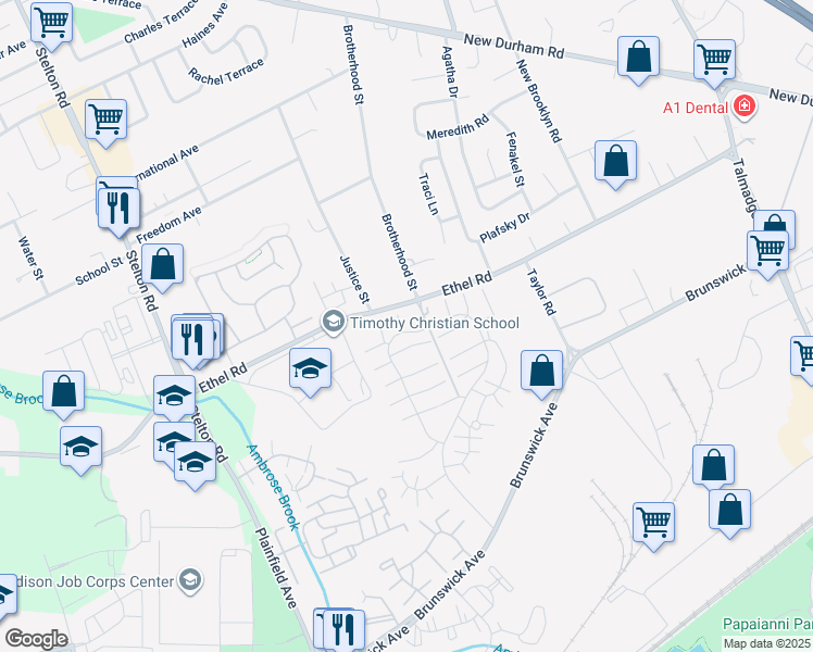 map of restaurants, bars, coffee shops, grocery stores, and more near 6508 Hana Road in Edison