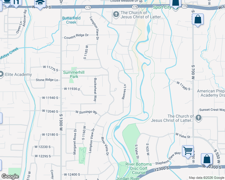 map of restaurants, bars, coffee shops, grocery stores, and more near 1038 Wind Chime Circle in Riverton