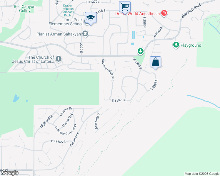 map of restaurants, bars, coffee shops, grocery stores, and more near 11902 Autumn Ridge Drive East in Sandy