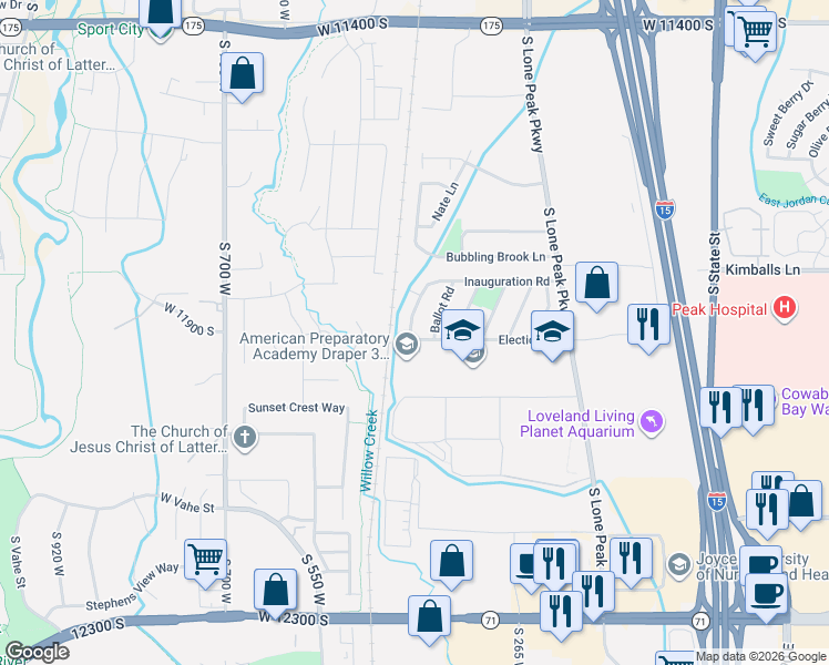 map of restaurants, bars, coffee shops, grocery stores, and more near 427 West Election Road in Draper