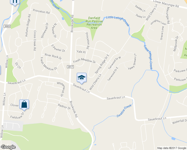 map of restaurants, bars, coffee shops, grocery stores, and more near 5323 Spring Ridge Drive East in Macungie