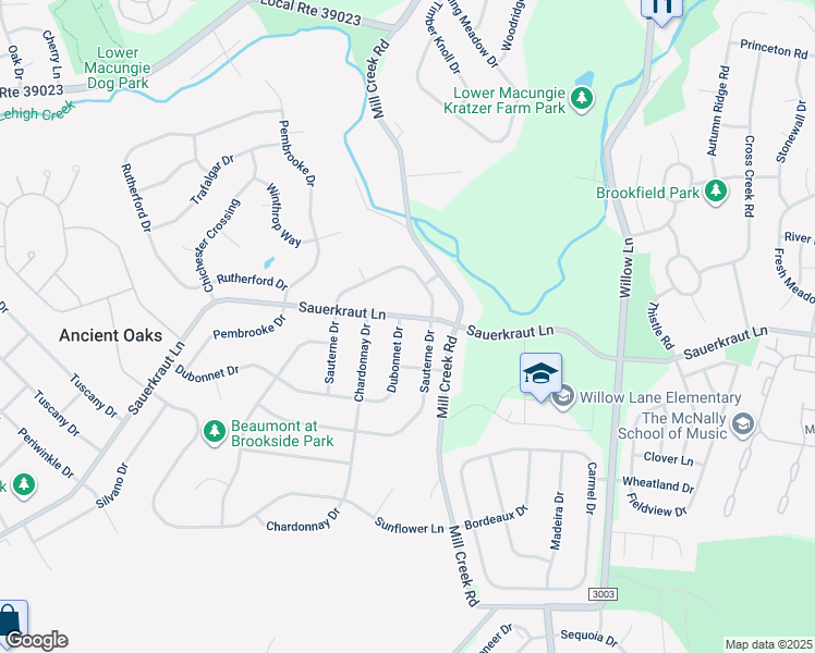map of restaurants, bars, coffee shops, grocery stores, and more near 2454 Dubonnet Drive in Macungie