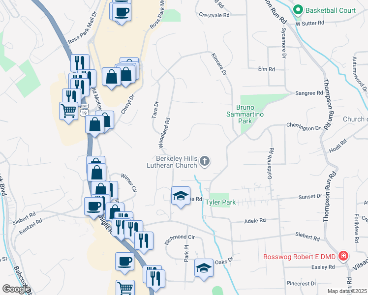 map of restaurants, bars, coffee shops, grocery stores, and more near 474 1/2 Woodland Road in Pittsburgh
