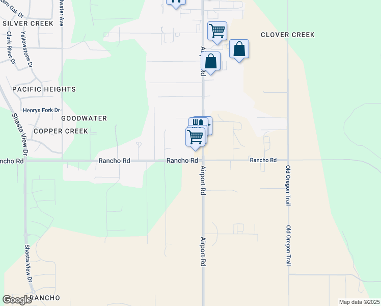 map of restaurants, bars, coffee shops, grocery stores, and more near 3570 Rancho Road in Redding