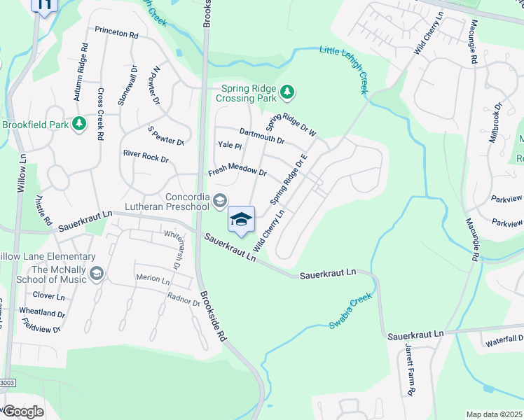 map of restaurants, bars, coffee shops, grocery stores, and more near 5307 Spring Ridge Drive East in Macungie
