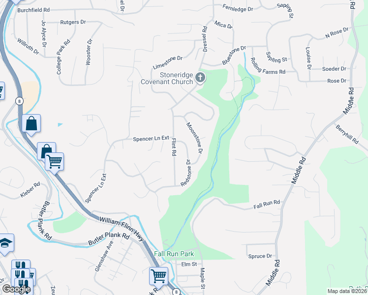 map of restaurants, bars, coffee shops, grocery stores, and more near 711 Flint Road in Allegheny County