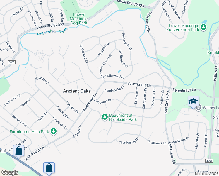 map of restaurants, bars, coffee shops, grocery stores, and more near 6633 Sauerkraut Lane in Macungie