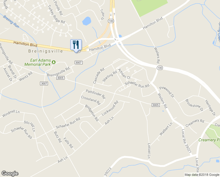 map of restaurants, bars, coffee shops, grocery stores, and more near 8620 Mayfair Court in Breinigsville