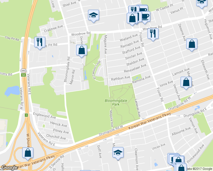 map of restaurants, bars, coffee shops, grocery stores, and more near 123 Santa Monica Lane in Staten Island