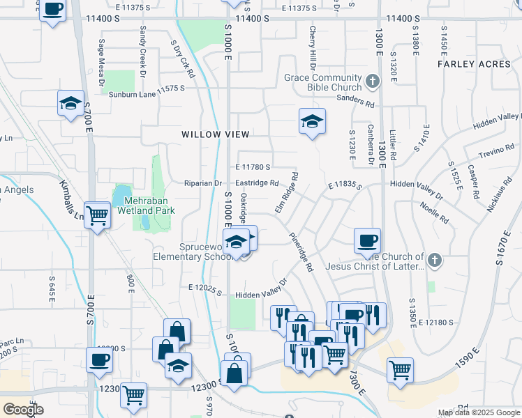 map of restaurants, bars, coffee shops, grocery stores, and more near 1059 East 11860 South in Sandy